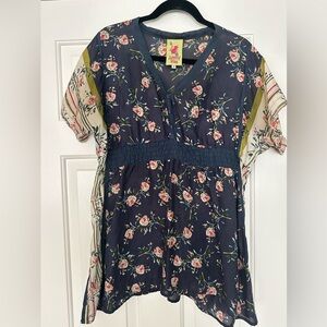 Johnny Was Blue Floral Embroidered Blouse